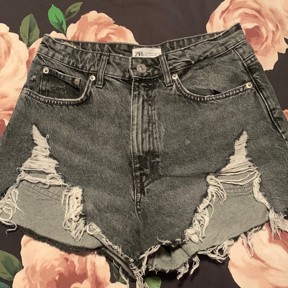 Zara Black-washed Denim Shorts